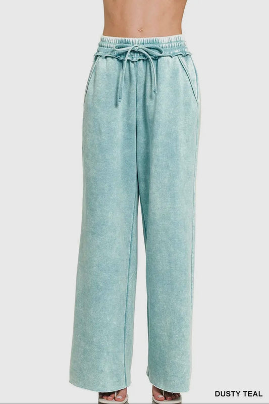 “ASH BLUE” ACID WASHED FLEECE SWEATPANTS
