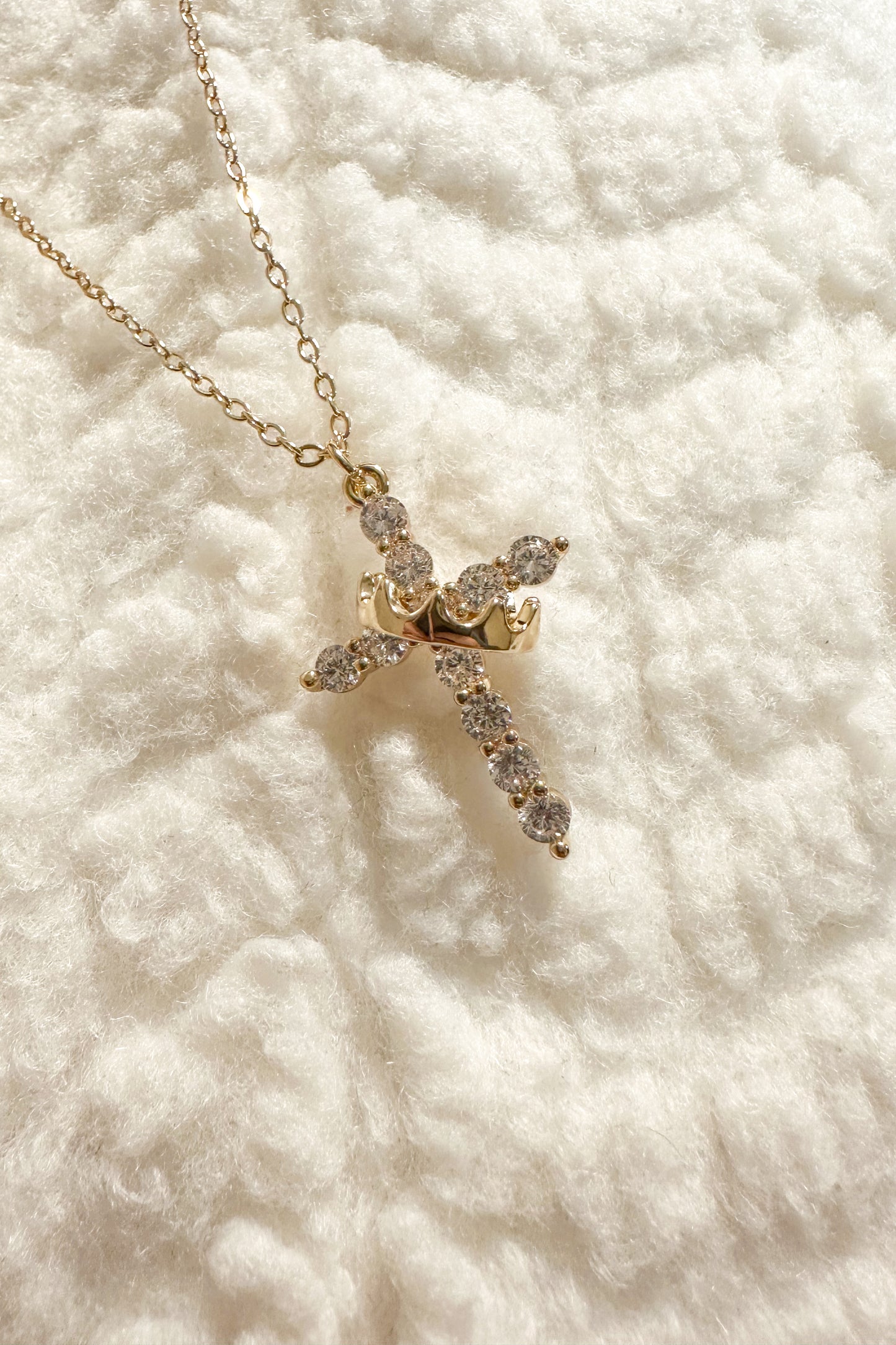 CROSS AND CROWN CHARM NECKLACE