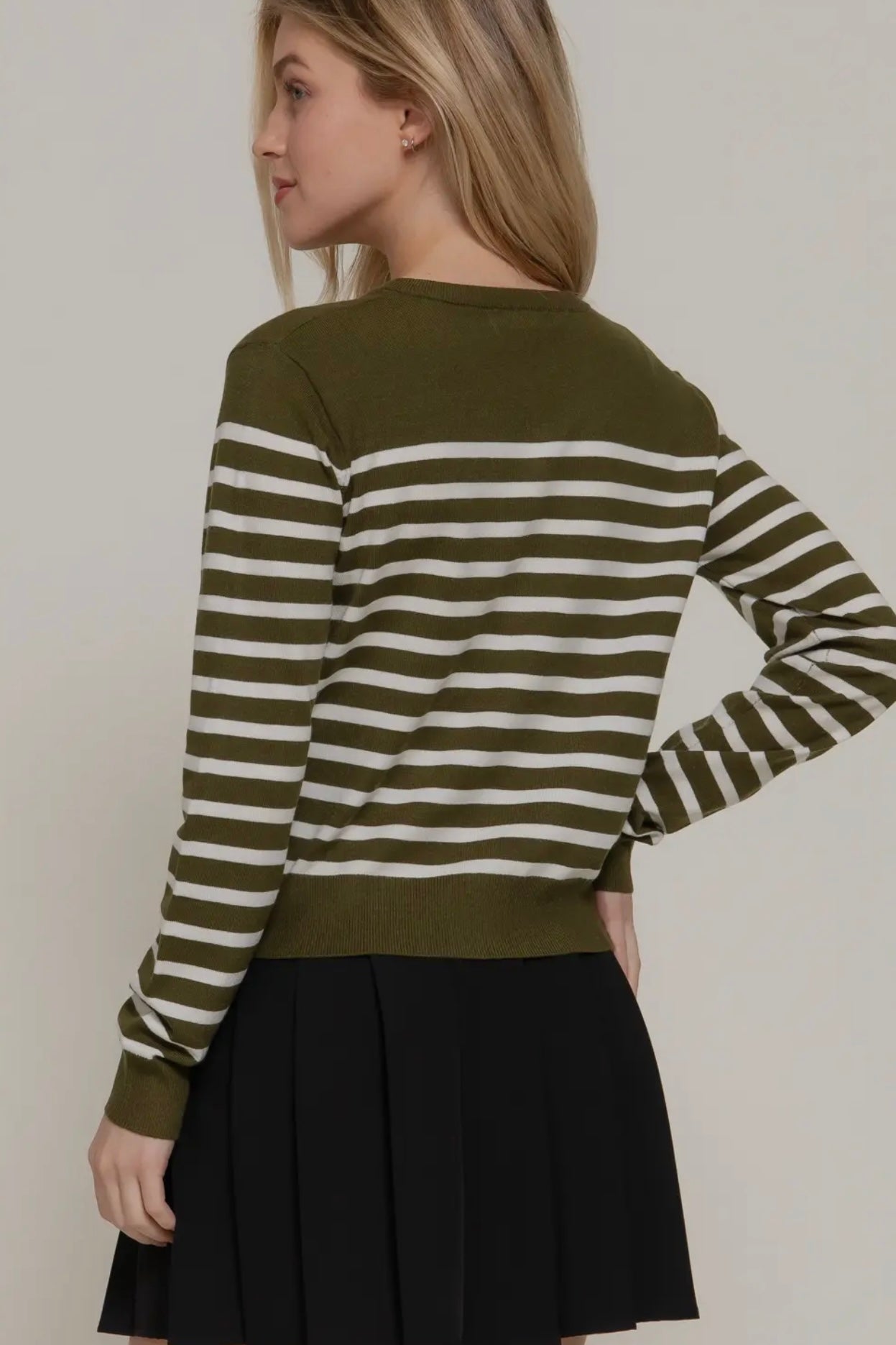GREEN LONG SLEEVE STRIPED CARDIGAN