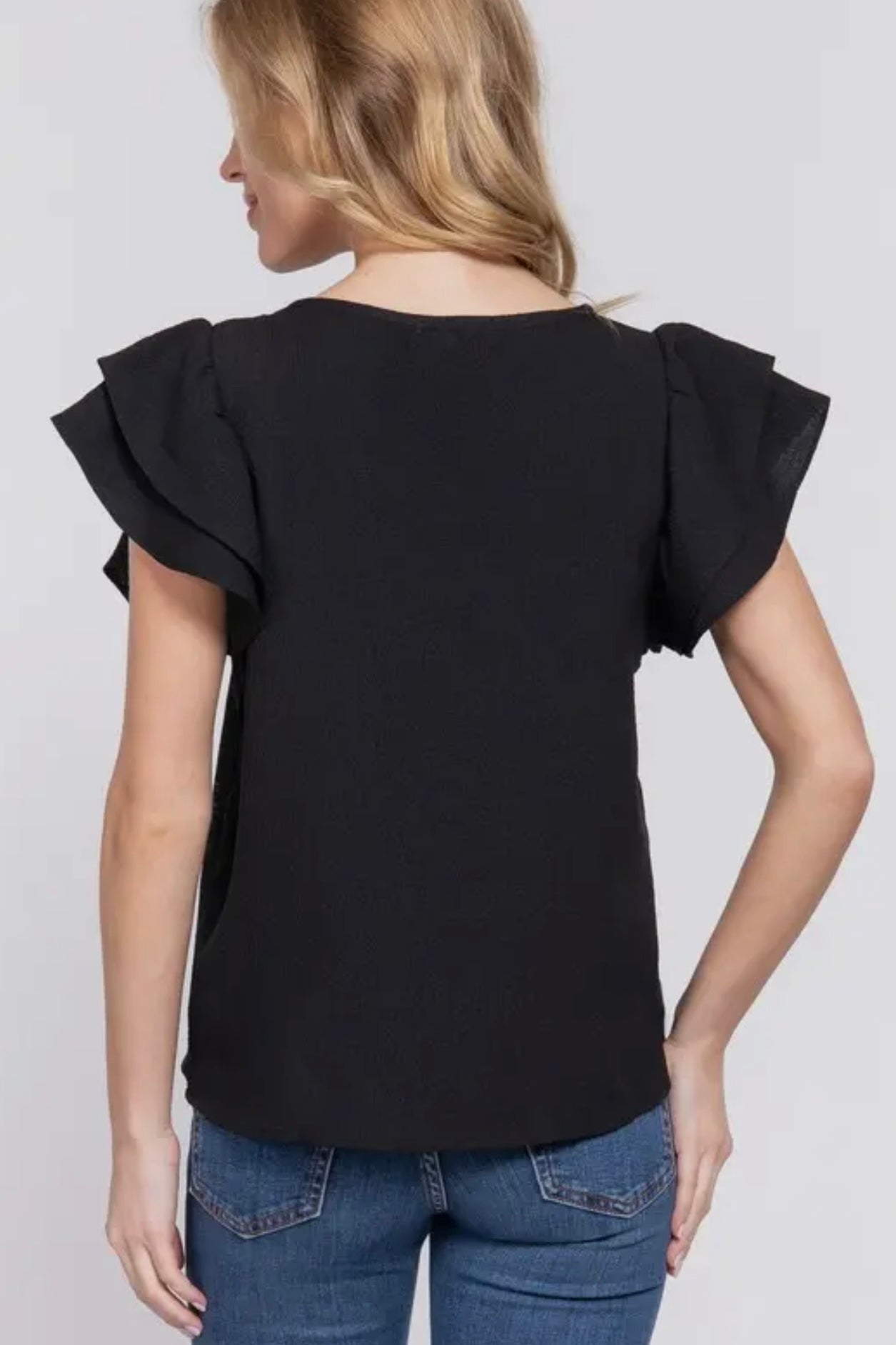 EMBROIDERED RUFFLE TOP