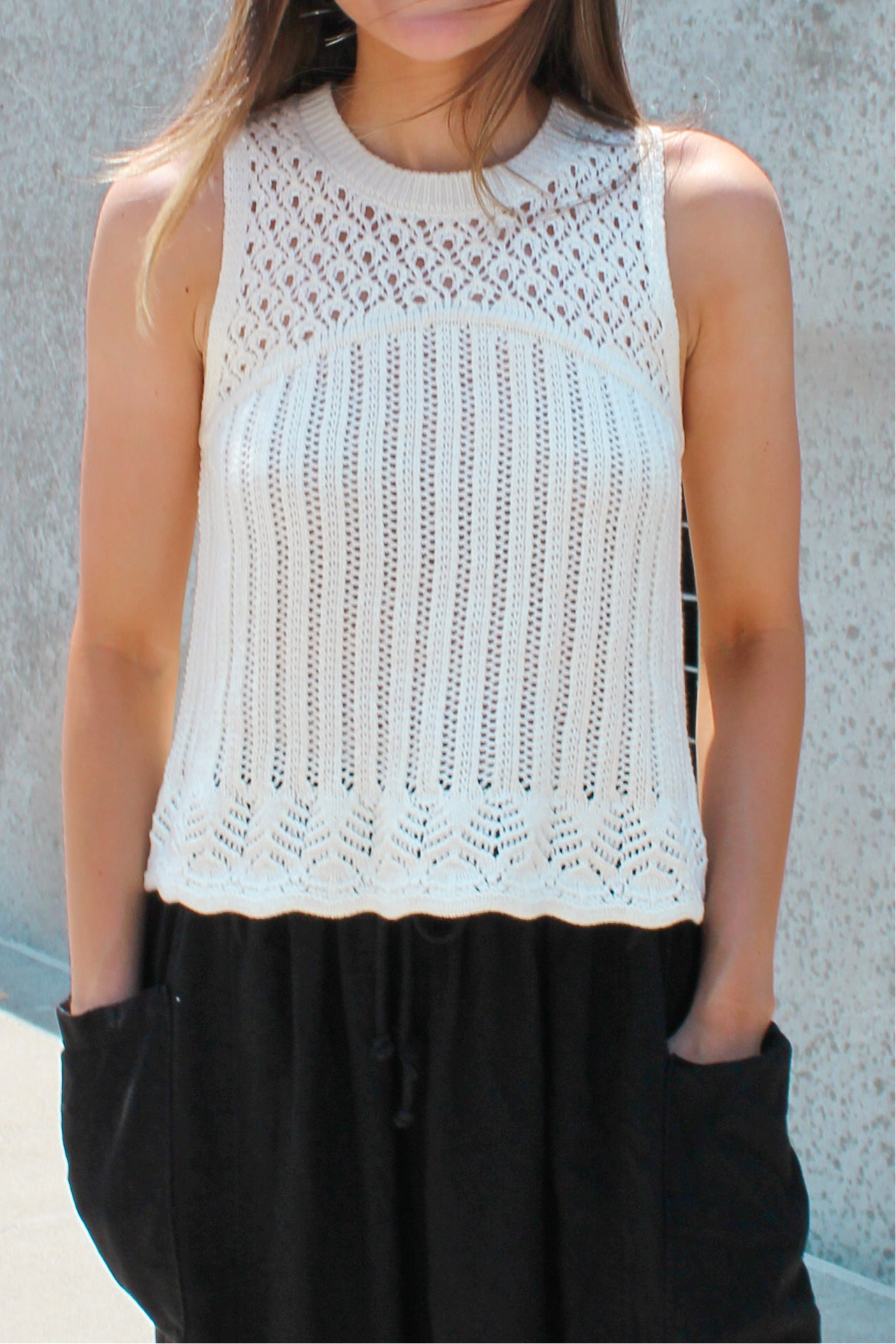 SLEEVELESS CROCHET SWEATER