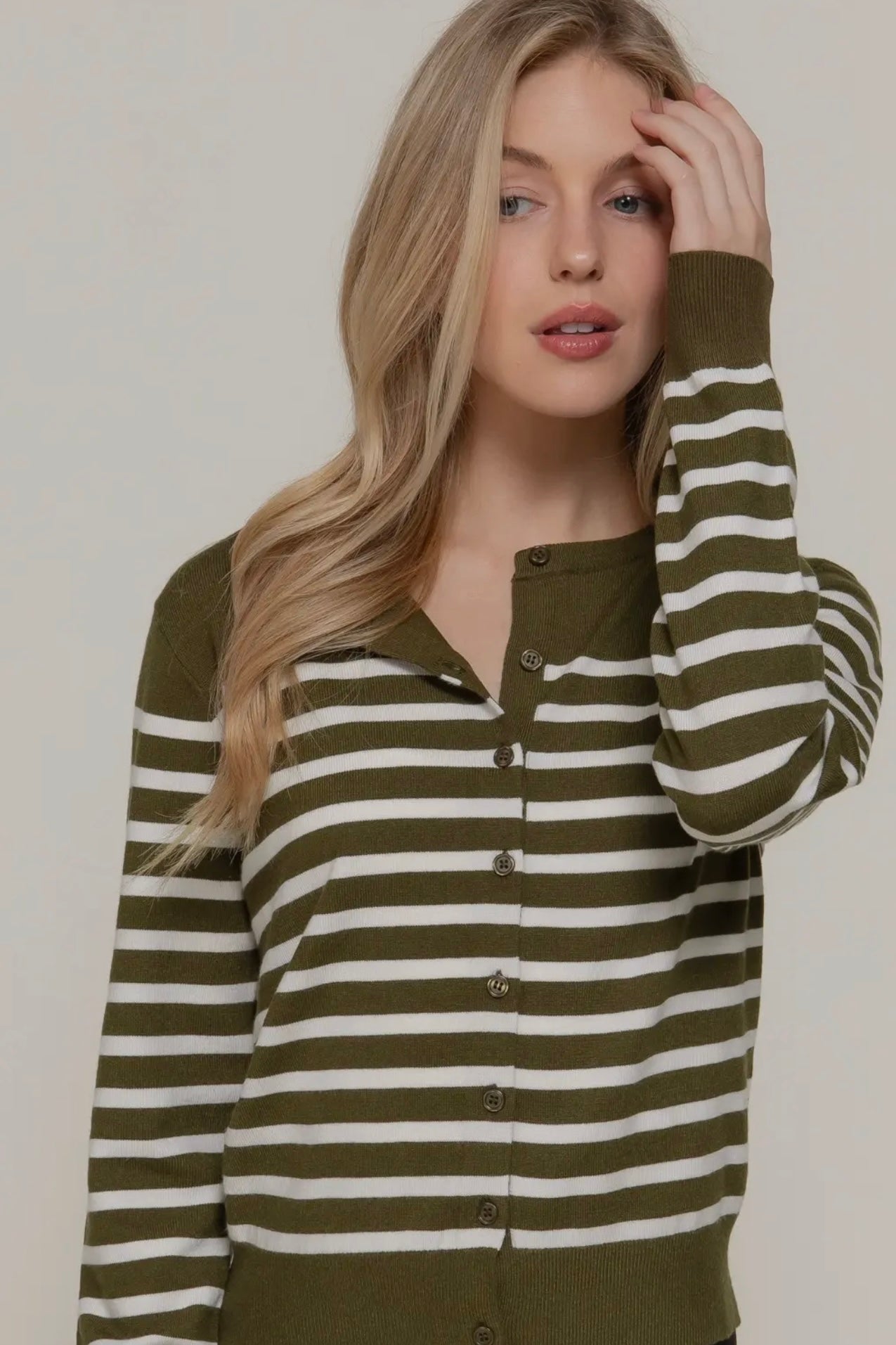 GREEN LONG SLEEVE STRIPED CARDIGAN