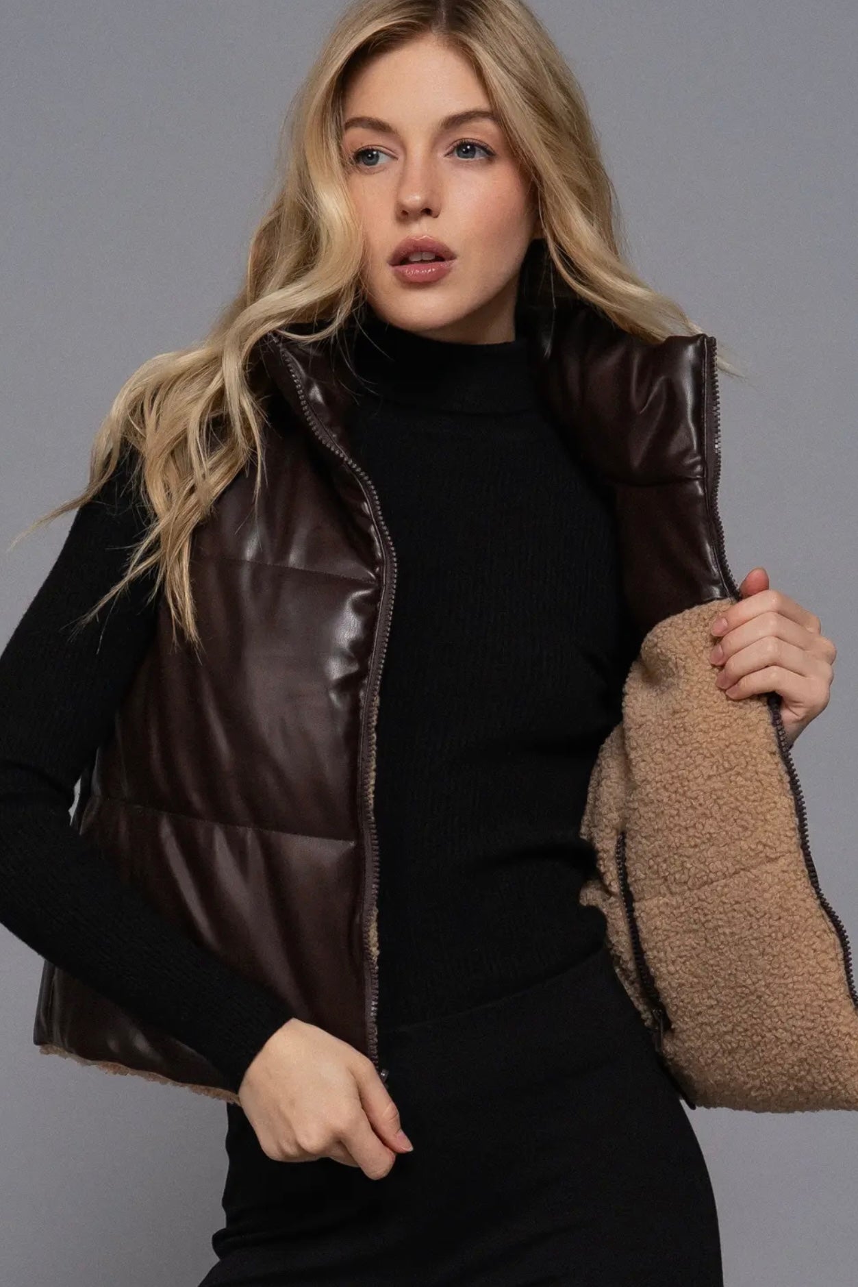 REVERSIBLE BROWN SHERPA VEST