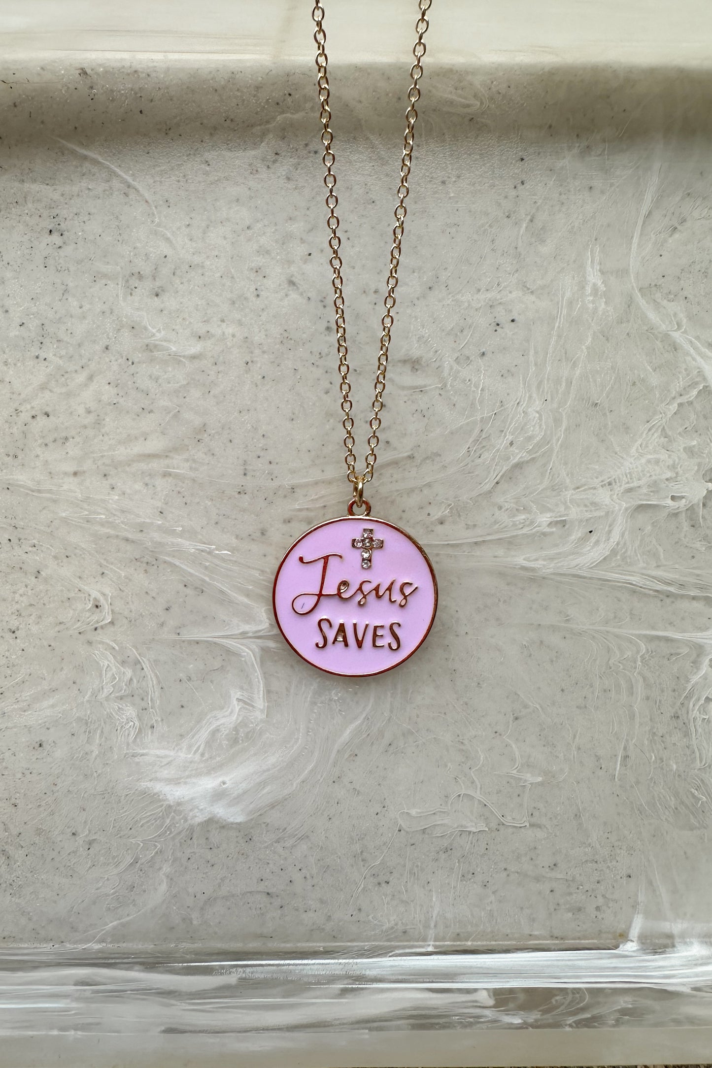 “JESUS SAVES” PENDANT NECKLACE