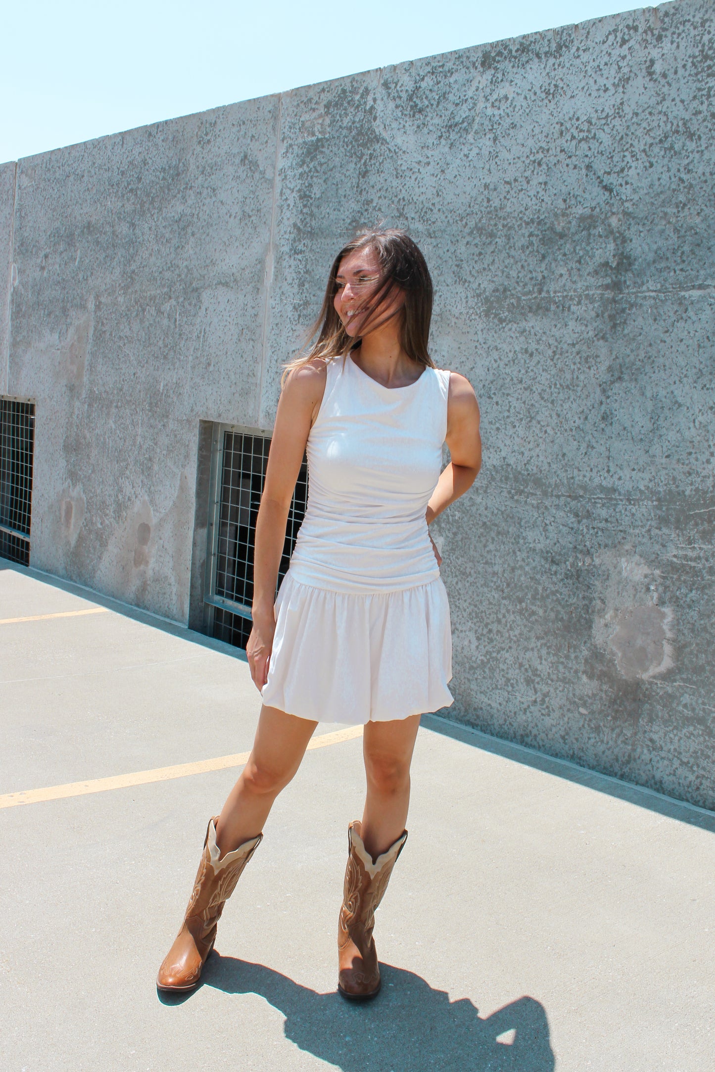 BOATNECK VOLUMINOUS MINI DRESS