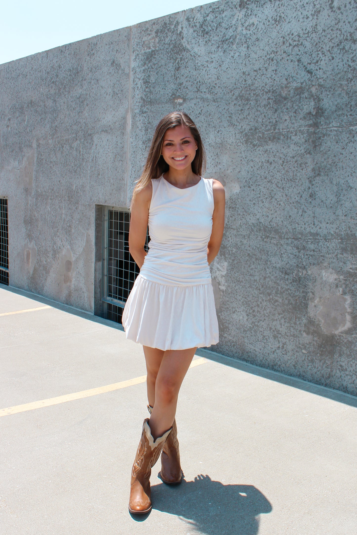 BOATNECK VOLUMINOUS MINI DRESS