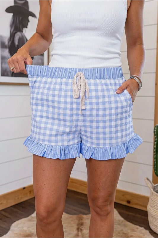 GINGHAM RUFFLE SHORTS