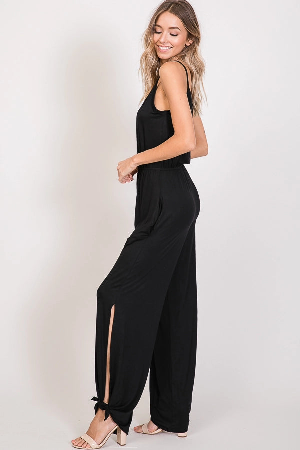 SPLIT SIDE TIE HEM JUMPSUIT