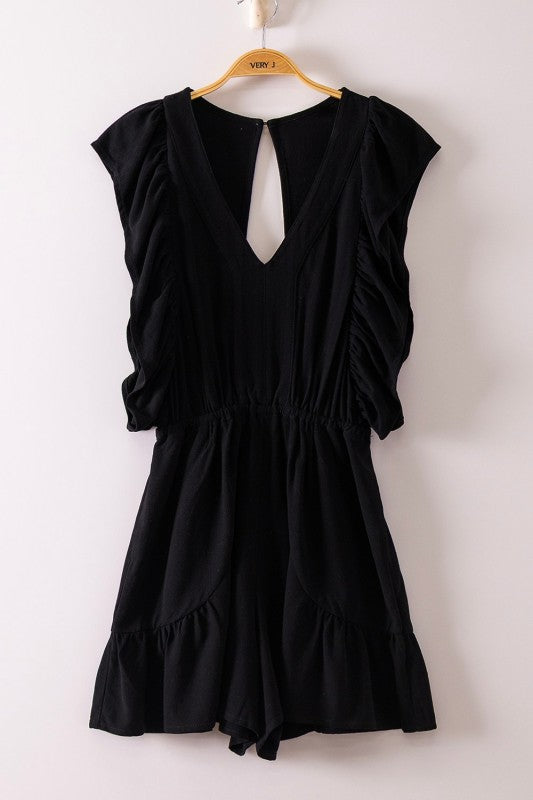 BACK CUTOUT DETAIL RUFFLE ROMPER