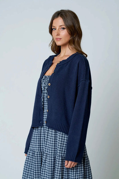 NAVY BUTTON DOWN CARDIGAN