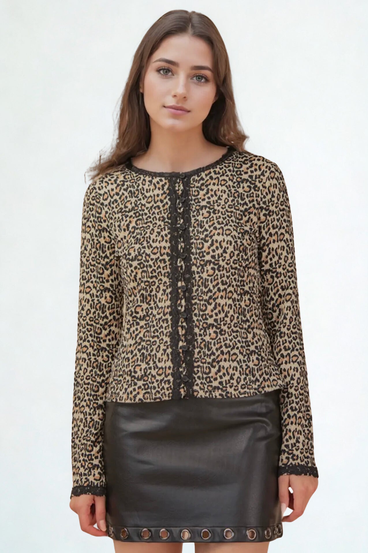 LEOPARD & LACE BUTTON UP
