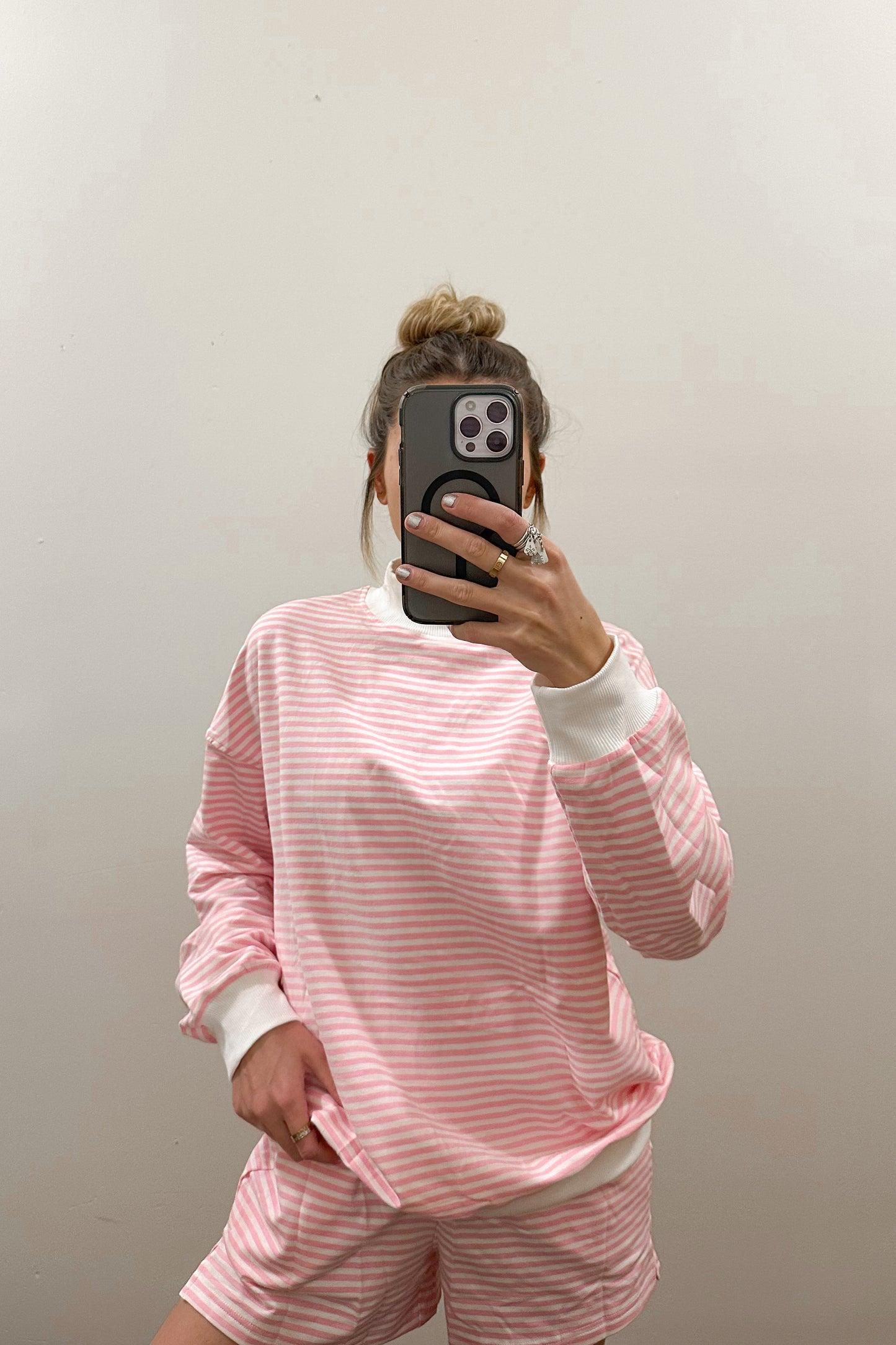 STRIPED MOCK NECK & SHORTS SET