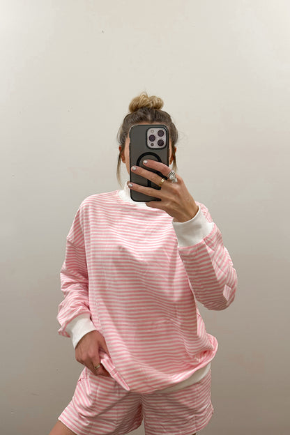 STRIPED MOCK NECK & SHORTS SET