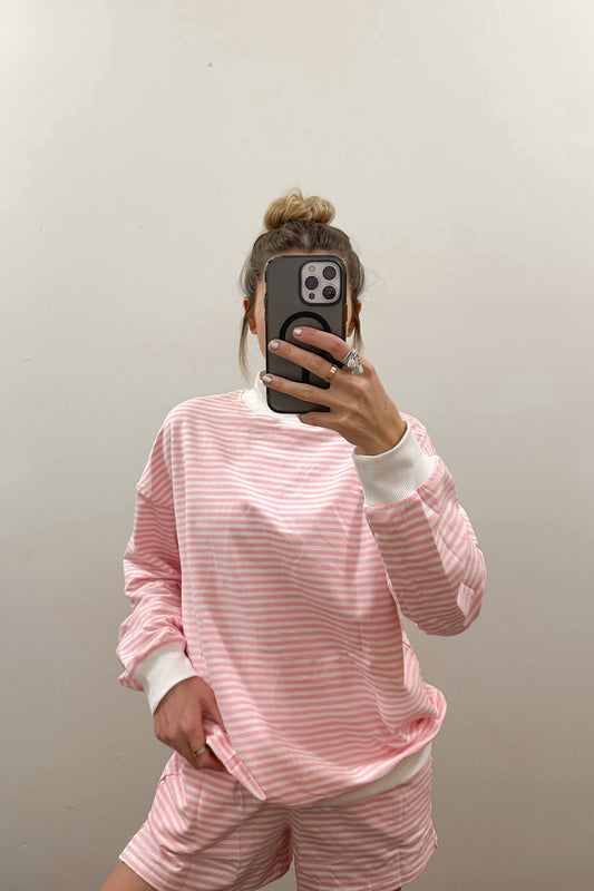 STRIPED MOCK NECK & SHORTS SET