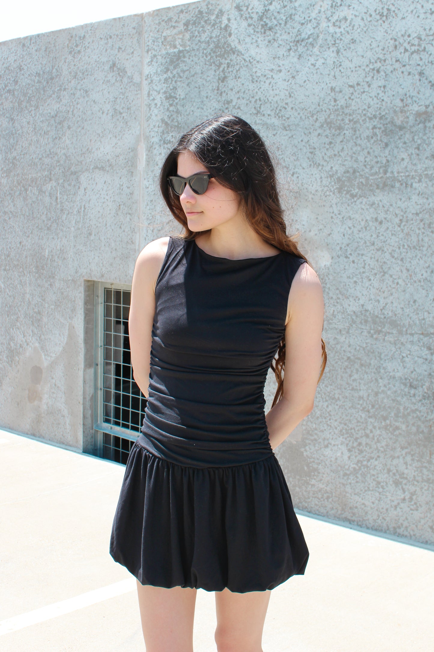 BOATNECK VOLUMINOUS MINI DRESS