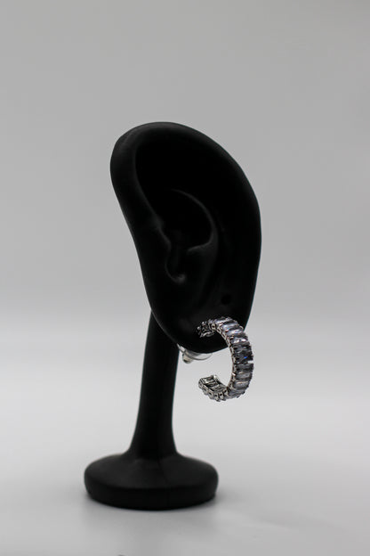 SILVER BAGUETTE HOOP EARRINGS