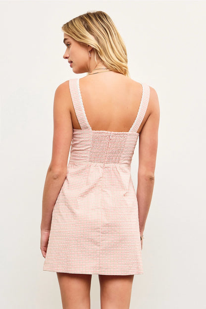 LACE TRIM DETAIL V-NECK FRONT TIE SLEEVELESS DRESS