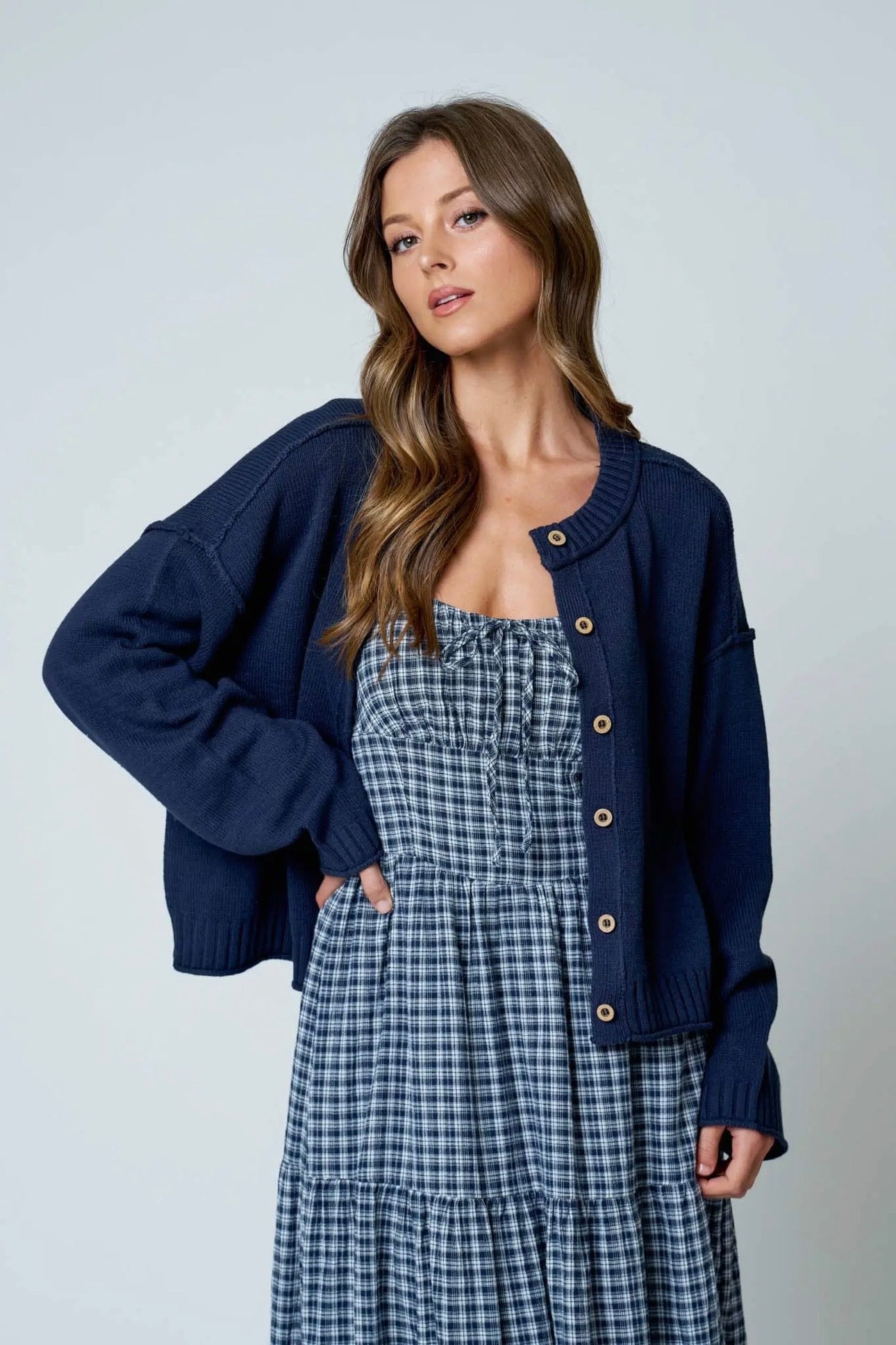 NAVY BUTTON DOWN CARDIGAN