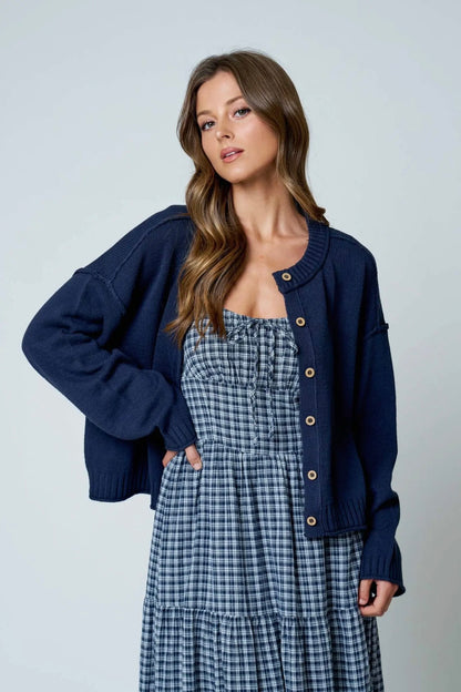 NAVY BUTTON DOWN CARDIGAN