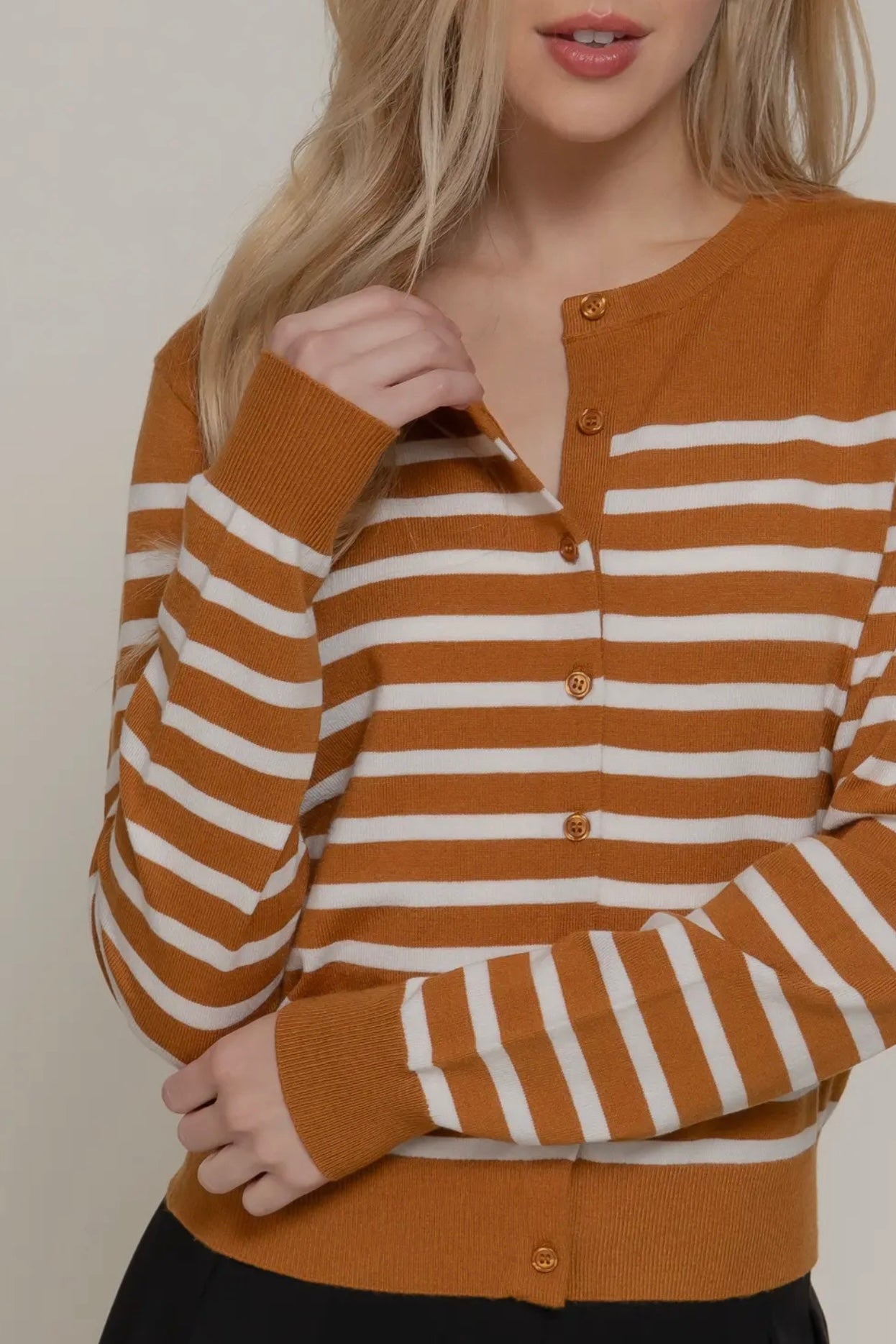 ORANGE LONG SLEEVE STRIPED CARDIGAN