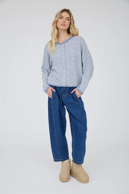 DUSTY BLUE STRIPED CARDIGAN