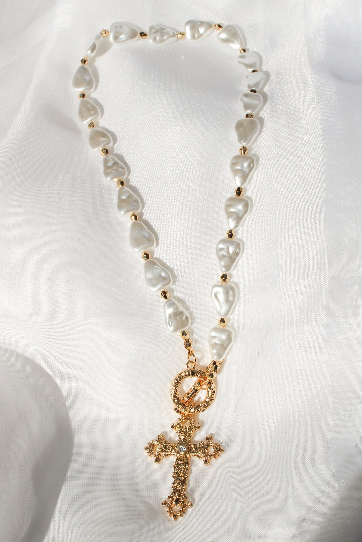 PEARL BEAD CROSS NECKLACE