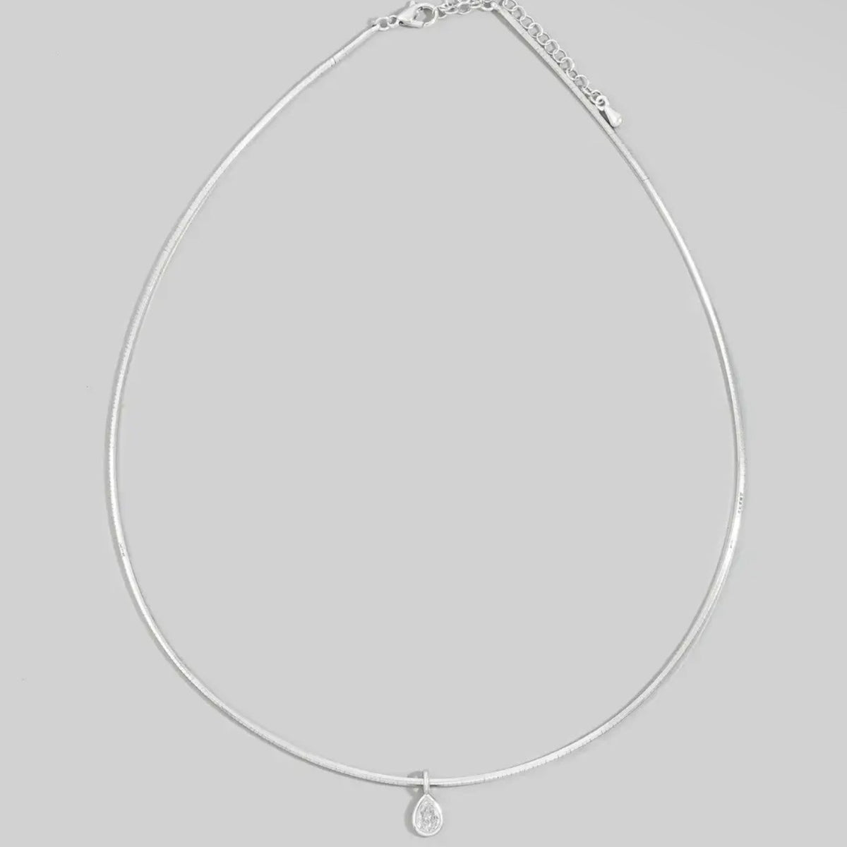 SILVER PEAR BEZEL WIRE NECKLACE