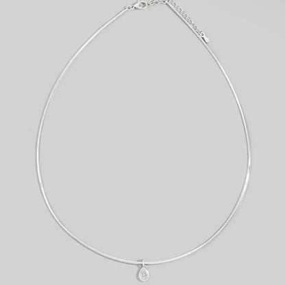 SILVER PEAR BEZEL WIRE NECKLACE
