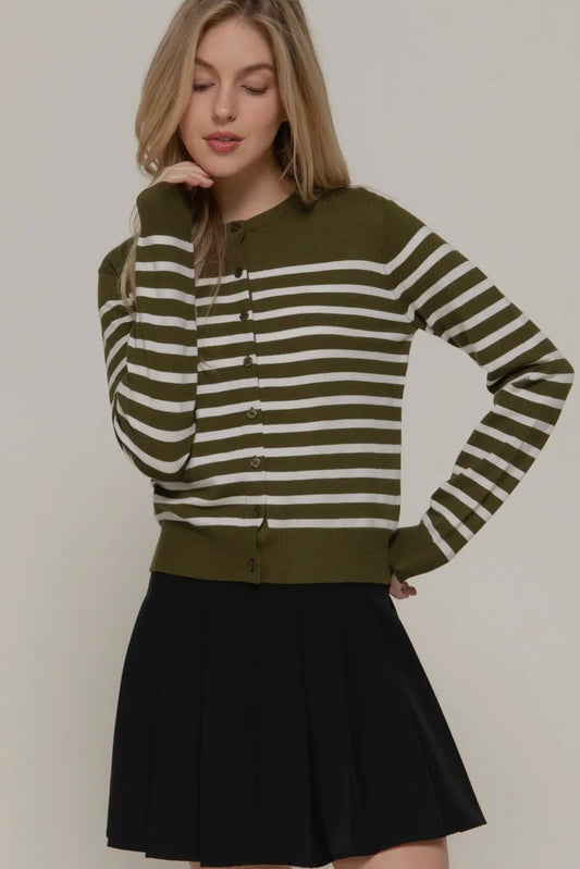 GREEN LONG SLEEVE STRIPED CARDIGAN