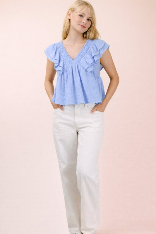 SKY BLUE RUFFLE TOP
