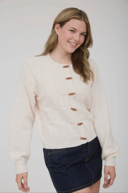 CREAM KNIT TOGGLE CARDIGAN