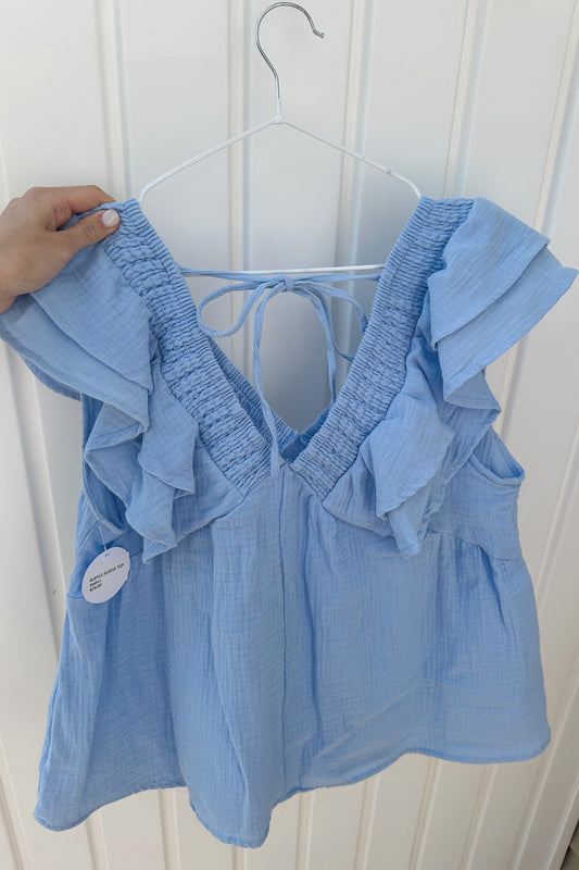SKY BLUE RUFFLE TOP
