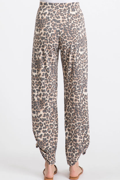 LEOPARD SPLIT SIDE TIE ANKLE ELASTIC PANTS