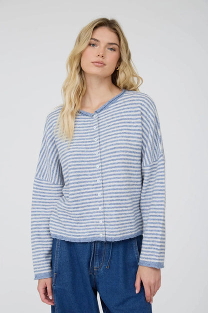 DUSTY BLUE STRIPED CARDIGAN