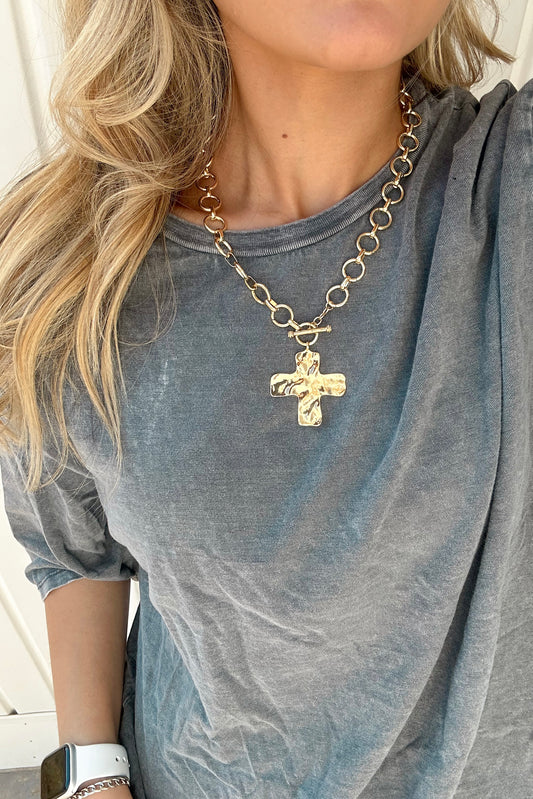 HAMMERED CROSS NECKLACE