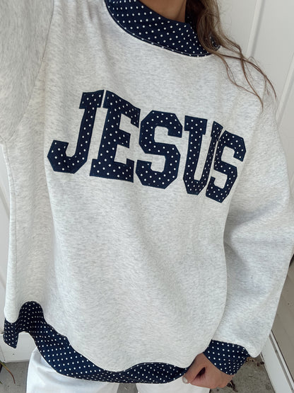 "JESUS" POLKA DOT MOCK NECK SWEATSHIRT