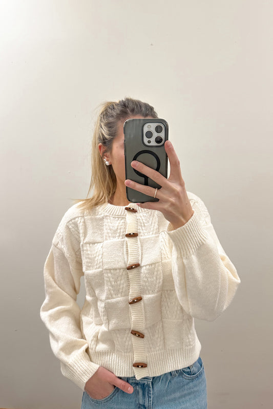 CREAM KNIT TOGGLE CARDIGAN