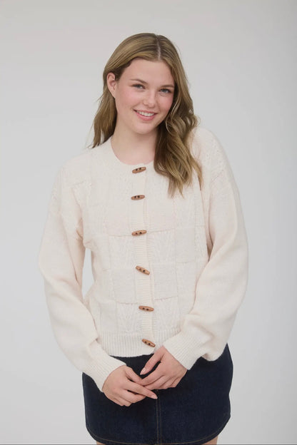 CREAM KNIT TOGGLE CARDIGAN