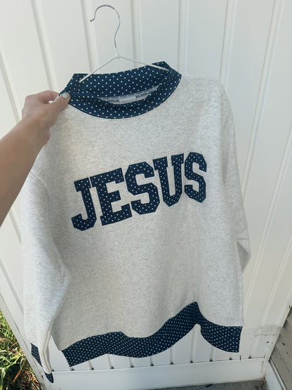 "JESUS" POLKA DOT MOCK NECK SWEATSHIRT