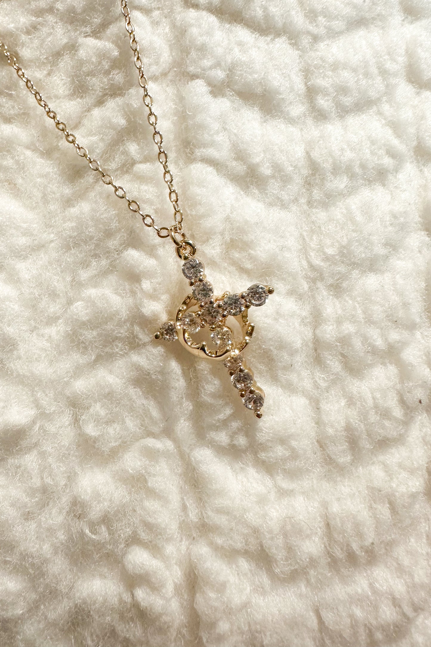 CROSS AND CROWN CHARM NECKLACE