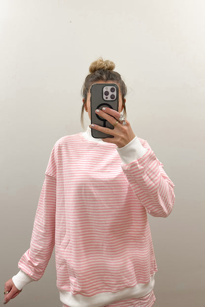 STRIPED MOCK NECK & SHORTS SET