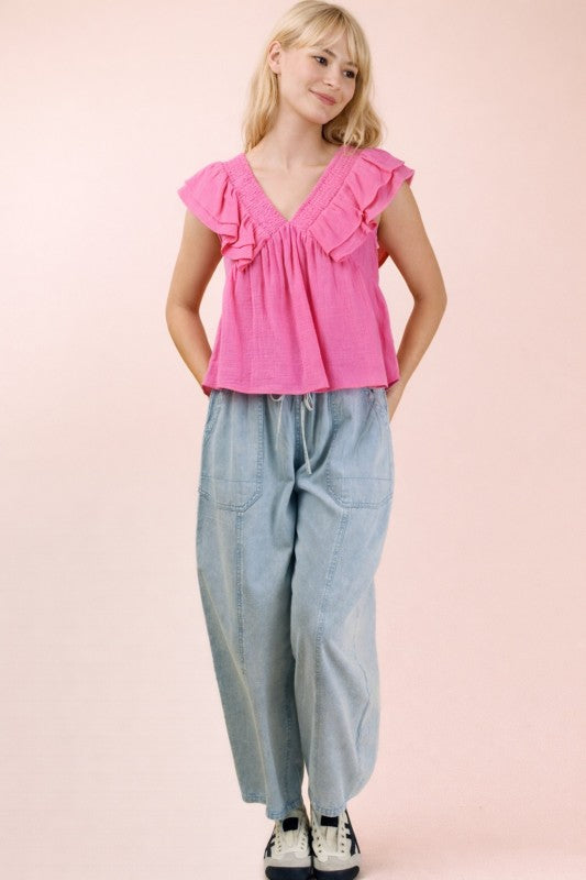 PINK RUFFLE TOP