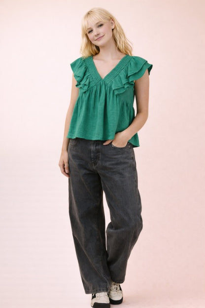 EMERALD RUFFLE TOP
