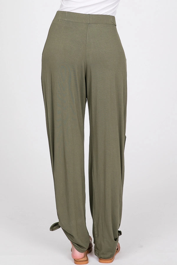 SPLIT SIDE TIE ANKLE ELASTIC PANTS