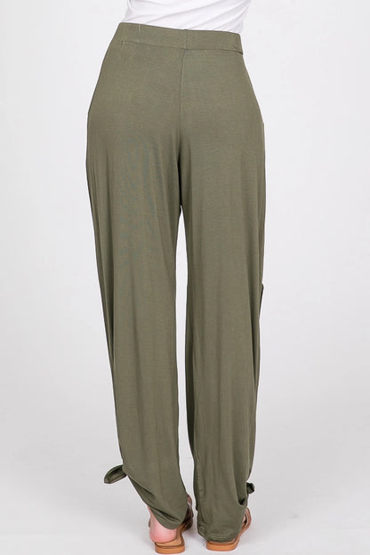 SPLIT SIDE TIE ANKLE ELASTIC PANTS
