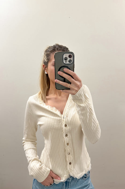 BUTTON DOWN LACE DETAIL LONG SLEEVE