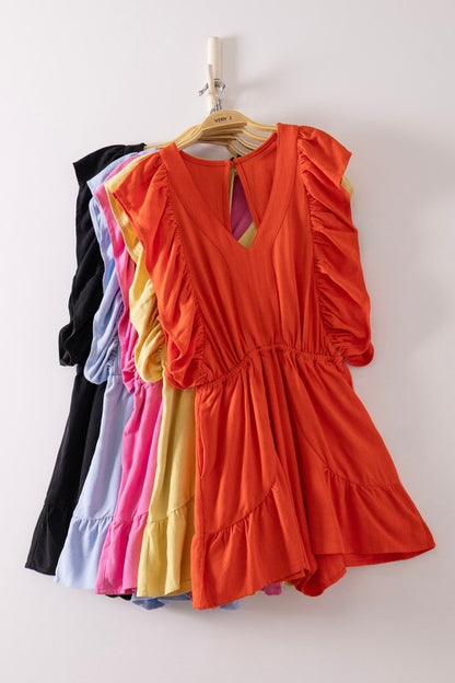 BACK CUTOUT DETAIL RUFFLE ROMPER