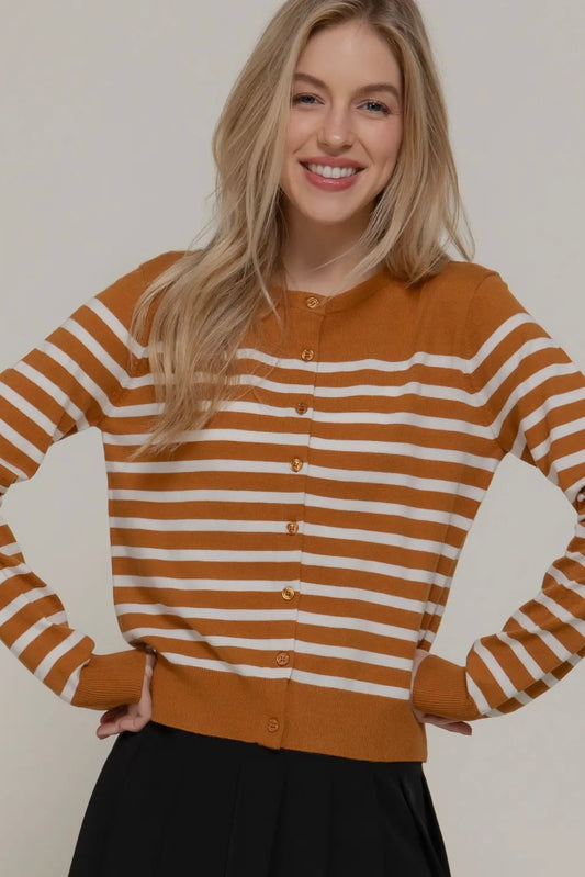 ORANGE LONG SLEEVE STRIPED CARDIGAN