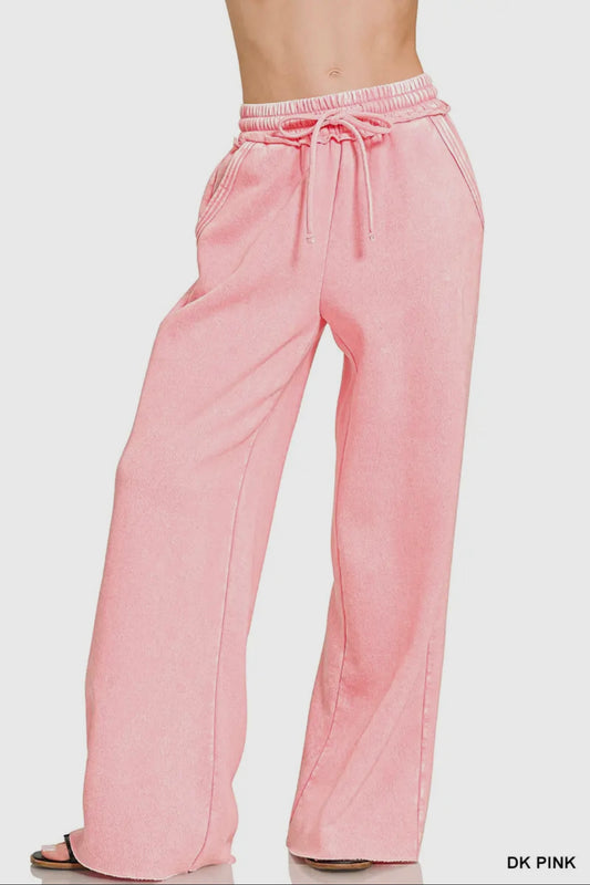 “PINK” ACID WASHED FLEECE SWEATPANTS