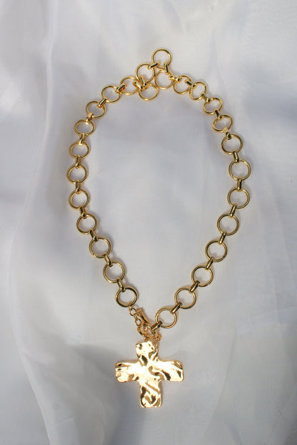 HAMMERED CROSS NECKLACE